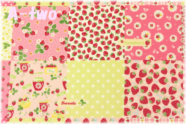 ストロベリーパッチ　ピンク×ライトグリーン　（約110cm幅×50cm）