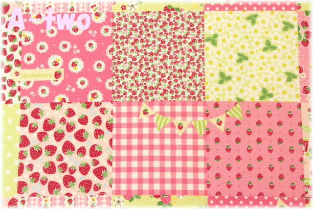 ストロベリーパッチ　ピンク×ライトグリーン　（約110cm幅×50cm）
