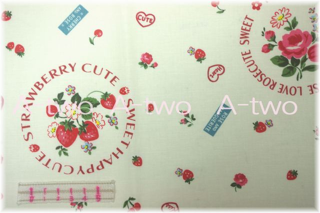 【A-two限定販売】　Fruit flower sticker　生成り×レッド　AT826801-4　（約110cm幅×50cm）
