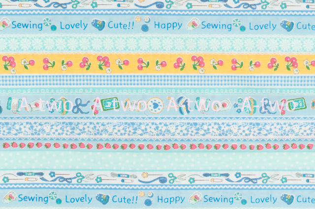 Sewing Ribbon　ブルー　AT829882-C　（約110cm幅×50cm）